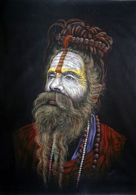 Indian Sadhu Painting, Aghori Sadhu Sketch, Aghori Sadhu Painting, Aghori Painting, Hindu Tilak, Sadhu Portrait, Sadhu Painting, Sadhu Baba, Aghori Sadhu