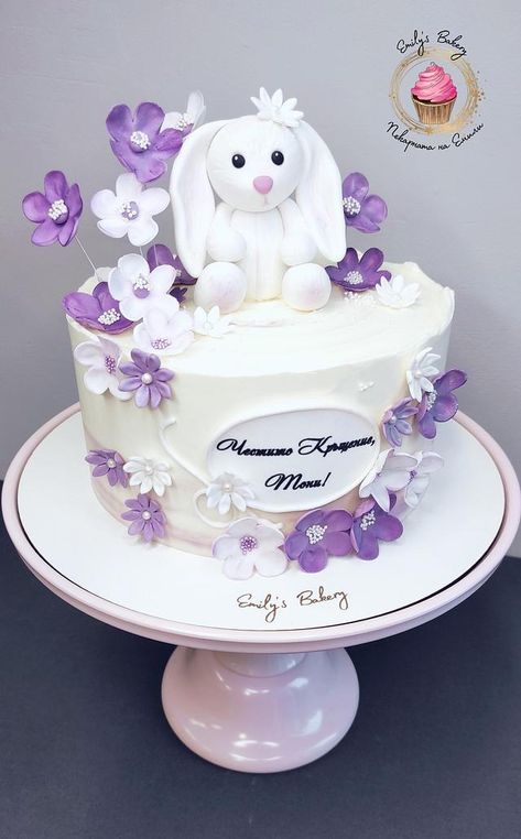 Rabbit Theme Cake, Rabbit Cakes, Animal Birthday Cakes, Rabbit Cake, Purple Bunny, Bunny Cake, Girl Themes, Animal Birthday, Bunny Rabbit