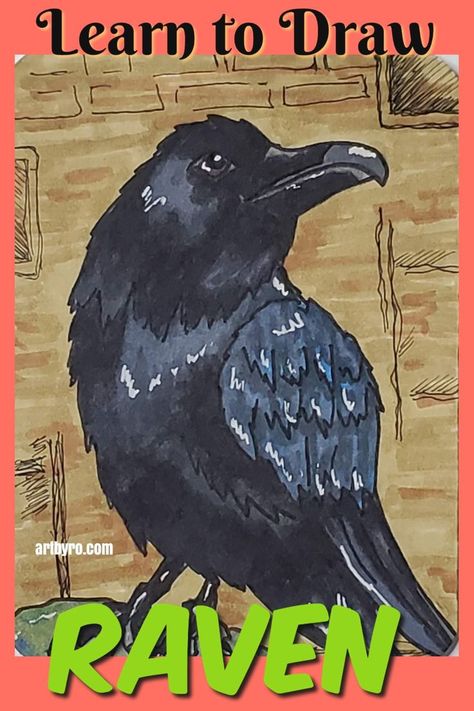 Easy Art Tutorials, Drawings With Markers, Art Tutorial For Beginners, Draw Outline, Raven Images, Crows Drawing, Improve Your Drawing Skills, Drawings For Beginners, Gouache Tutorial