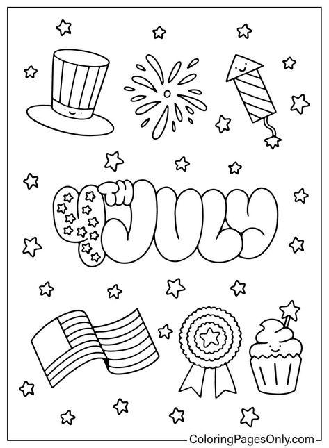 Easy Fourth Of July Drawings, Easy 4th Of July Drawings, 4th Of July Coloring Pages Printables Free, Fourth Of July Drawings Ideas, 4th Of July Coloring Pages For Kids, 4th Of July Drawing Ideas, July Symbols, Fourth Of July Doodles, Fourth Of July Drawings