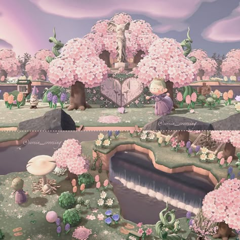 Acnh Scenery, Fairycore Acnh, Fairycore Island, Fairy Island, Acnh Tips, Cottagecore Animal Crossing, Cottagecore Pink, Pink Cottagecore, Pink Island