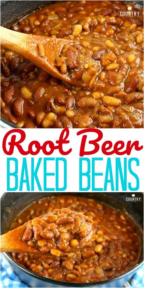 Root Beer Baked Beans Crock Pot, Root Beer Baked Beans, Bake Beans, Barbecue Side Dishes, Baked Beans Recipe, Beans Beans, Baked Bean Recipes, Country Cook, Salad Pasta