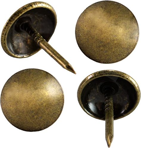 Amazon.com: decotacks Upholstery Tacks for Furniture, Upholstery Nails for Sofa & headboards, Thumb Tack Push Pins, 7/16" Head - 100 PCS/Box [Antique Brass, French Natural] DX0511AB: Arts, Crafts & Sewing Nail Pullers, Old Rocking Chairs, Dollar Tree Frames, Upholstery Nails, Upholstery Tacks, Fabric Headboard, How To Make Lanterns, Family Heirloom, Sofa Furniture