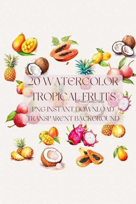 Fruits Clipart, Lemon Clipart, Menue Design, Fruit Clipart, Food Clipart, Watercolor Tropical, Menu Planners, Tropical Fruits, Digital Watercolor