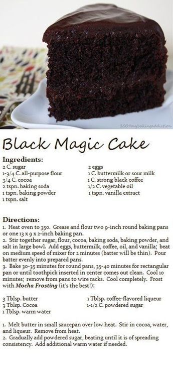 Black Magic Cake, Chocolate Cake Recipe Moist, Magic Cake, Easy Baking Recipes, Cooking Recipes Desserts, Chocolate Cake Recipe, Cake Ingredients, Homemade Cakes, Interesting Food Recipes