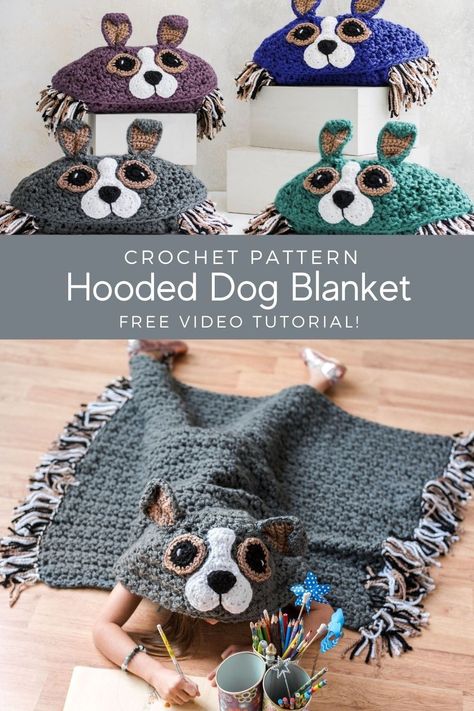 Crocheted Hooded Blanket Free Pattern, Chase Crochet Pattern Free, Free Hooded Blanket Crochet Patterns, Crochet Dog Blanket Pattern Free, Hooded Blanket Crochet Pattern Free, Crochet Blanket For Kids, Animal Crochet Blanket, Dog Blanket Crochet, Crochet Hooded Blanket