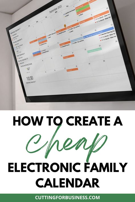 How to Create an Electronic Family Calendar - cuttingforbusiness.com. Electronic Family Calendar, Kitchen Calendar Wall Family Planner, Family Digital Calendar, Electronic Wall Calendar, Diy Digital Wall Calendar, Dakboard Ideas, Digital Calendar Ideas, Office Calendar Wall Ideas, Digital Family Command Center