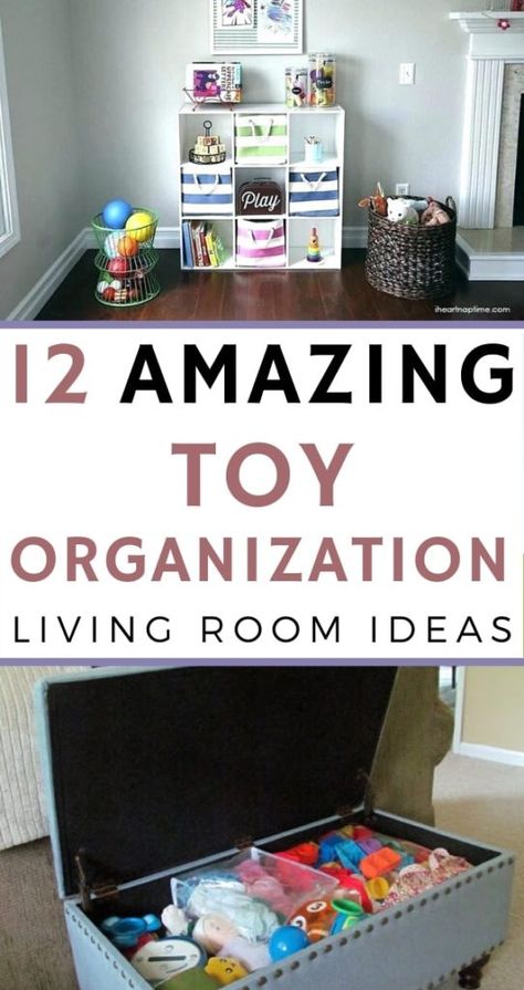 12 Genius Toy Organization Ideas for The Living Room. New mom tips | Life at home. #toyorganization #toystorage #habitatformom Toys In The Living Room, Toys Storage Ideas For Living Room, Living Room With Kids Toys, Corner Toy Storage Ideas, Kid Toy Storage Ideas, Play Corner In Living Room Small Spaces, Toys Organization Ideas, Toy Organization Living Room, Organize Toddler Toys