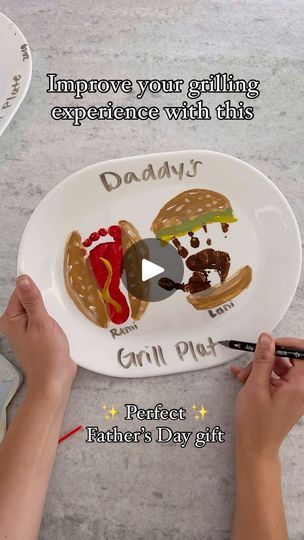 26K views · 32K reactions | For the Dad’s that grill 🍔🤌 🌭 

All we used:
- platter 
- acrylic markers
- acrylic paint

Bake the platter for 30 min at 350 degrees 

#fathersdaygifts #fathersdaycraft #dadswhogrill #grillplatter #diykidscrafts #handprintart #footprintart #diycrafts | Father’s Day craft | Father’s Day gift | diy grill platter | Morgan | Josiah Queen · My Promised Land Dad Grilling Plate Diy, Josiah Queen, Grill Platter, Grilled Platter, Fathersday Crafts, Diy Grill, Acrylic Markers, Plates Diy, Grill Plate