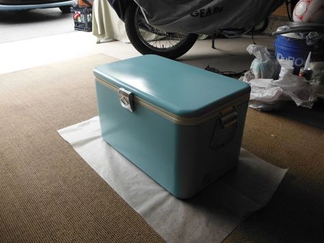 How to Restore a Vintage Cooler. This one was a mess. Vintage Coleman Cooler, Coleman Cooler, Vintage Cooler, Vintage Coleman, Power Sander, Rust Removers, Wash Tubs, Old Towels, Sanding Block