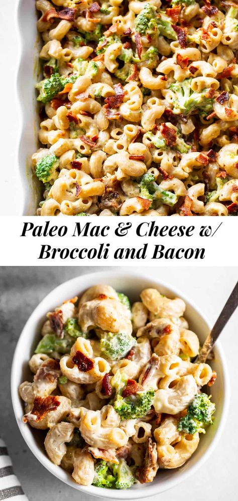 I added bacon and broccoli to this dairy free, grain free Paleo Mac and Cheese to make it over-the-moon delicious and get those veggies in! You can either bake it or simply mix and serve, and the leftovers are just as amazing. #paleo #grainfree #dairyfree #cleaneating Paleo Mac And Cheese, Mac And Cheese With Bacon, Bacon And Broccoli, Grain Free Dinner, Grain Free Pasta, Paleo Casserole, Paleo Pasta, Paleo Running Momma, Paleo Meals