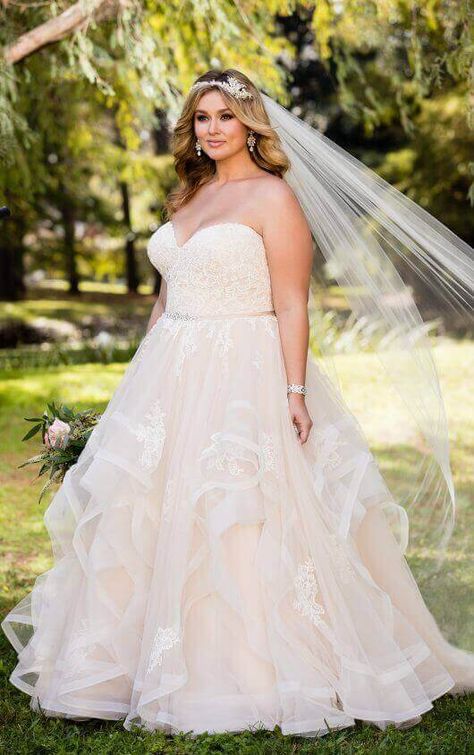 Wedding Dresses | Stella York Hankerchief Wedding Dresses, Plus Size Pink Wedding Dress, Unique Plus Size Wedding Dresses Color, Fun Wedding Dress, Floral Lace Wedding Dress, Plus Wedding Dresses, Wedding Dresses Lace Ballgown, Curvy Bride, Lace Ball Gowns