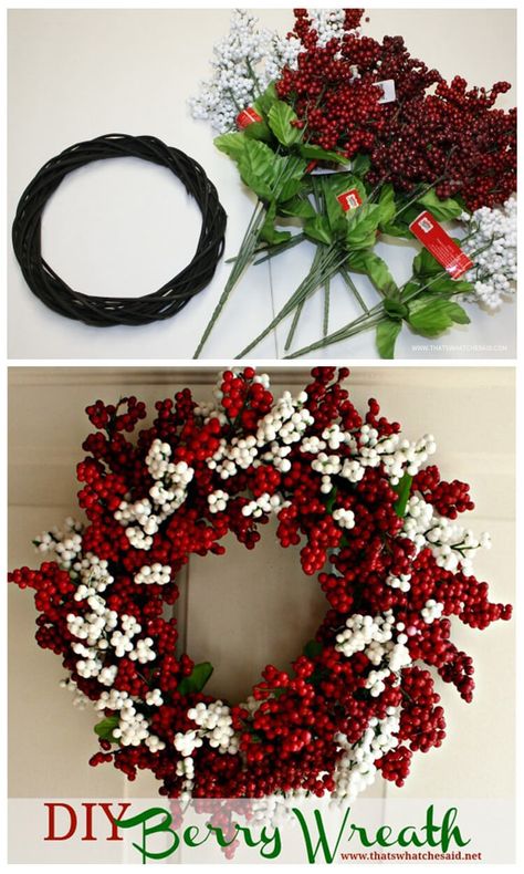 Would you ever guess this beauty was made using dollar store supplies!  Amazing and elegant does not have to be expensive!  Get the full tutorial! Dollar Store Christmas Decor, Holiday Berries, Christmas Decorations Wreaths, Dollar Store Christmas, Dollar Tree Christmas, Berry Wreath, Christmas Wreaths Diy, Wreath Crafts, Dollar Store Diy