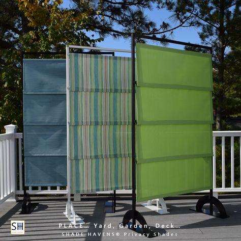 Sun Shade Privacy Screen, Portable Outdoor Privacy Screen, Diy Privacy Screens Outdoor, Privacy Shades Outdoor, Homemade Privacy Screens, Movable Outdoor Privacy Screen, Fabric Privacy Screen Outdoor, Diy Backyard Privacy Screen, Apartment Deck Privacy Ideas