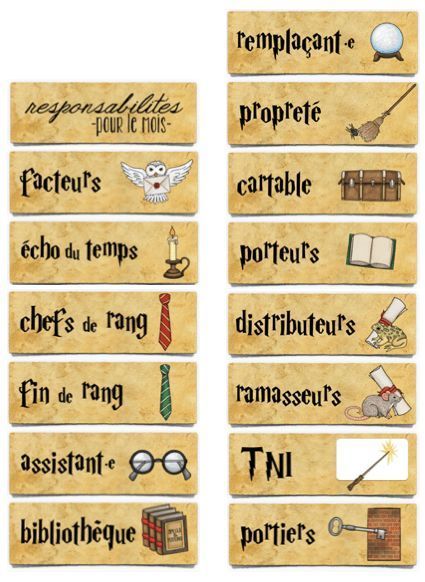 Toujours dans le cadre du thème Harry Potter que je vais suivre l’an prochain, je vous propose aujourd’hui mon tableau des responsabilités version « sorciers ». Il est double. 1. La première partie es Harry Potter Christmas Diy, Harry Potter Classroom Theme, Imprimibles Harry Potter Gratis, Harry Potter Classes, Classe Harry Potter, Imprimibles Harry Potter, Harry Potter School, Harry Otter, Harry Potter Classroom