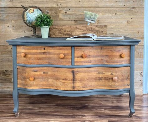 gray furniture makeovers Wood Dresser Makeover, Gray Dresser Makeover, Wood Dressers Makeover, Provincial Dresser Makeover, Antique Headboard, Bookshelf Makeover, Dresser Makeovers, Distressed Dresser, Gray Furniture