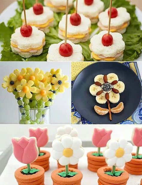 Super cute ideas for gifts.  Which I'll definitely do Flower Shaped Food, Ham And Cheese Sandwiches, Flower Power Party, Flower Cookie, Flower Birthday Party, Edible Bouquets, Spring Tea, Tea Party Food, Floral Centerpiece