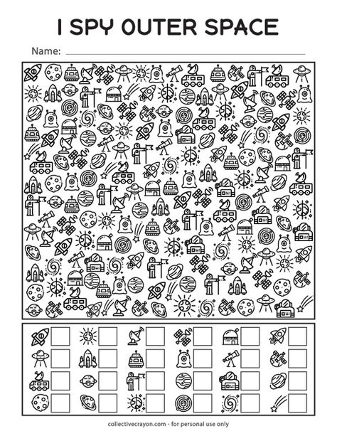 Free Printable I Spy Outer Space Worksheet I Spy Space Free Printable, Space Mazes Free Printable, Space Math Worksheets, I Spy Worksheets Printables, Ispy Worksheet, I Spy Worksheets For Kids, I Spy Printables For Kids Free, Space Worksheets For Kids, Space Activity Sheets