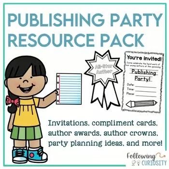 Following Curiosity | Teachers Pay Teachers Book Publishing Party, Publishing Party, Author Signing, Celebration Invitations, All About Me Book, Compliment Cards, Procedural Writing, Writer's Workshop, Celebration Ideas