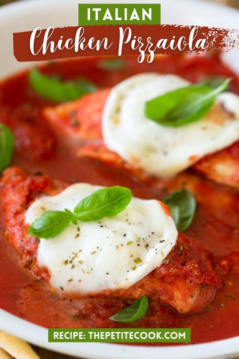 Need a quick dinner idea? Try this one-pan chicken pizzaiola with marinara sauce and mozzarella that tastes just like pizza! Chicken Pizzaiola, One Pan Chicken Dinner, One Pan Chicken, Italian Chicken, Pan Chicken, Skillet Meals, Dinner Idea, One Pan, Marinara Sauce