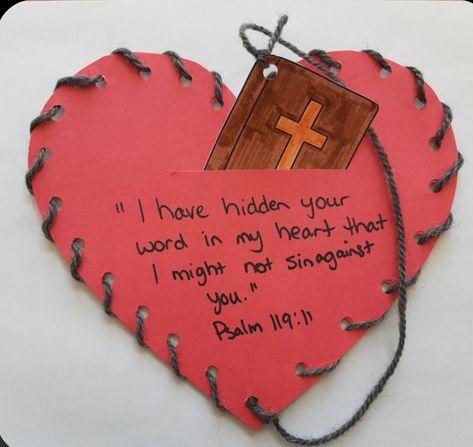 Gods Word Is Complete Craft, Hide Your Word In My Heart Craft, Heart Arts And Crafts For Kids, God Made Us Craft Preschool, Church Valentines Crafts For Kids, Valentine Church Crafts For Kids, Crafts About Giving, Psalm 119:11 Craft, Preschool Church Valentine Crafts