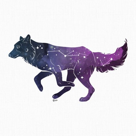 ArtStation - Celestial Cosmic Wolf, Nikola Fruhaufova - ellyonart Wolf Constellation, Galaxy Silhouette, Galaxy Journal, Celestial Animals, Star Wolf, Wolf Oc, Space Wolf, Spirit Animal Art, Wolf Drawing