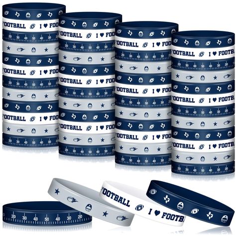 PRICES MAY VARY. Ultimate Pack: packed with 60 football silicone bracelets in 4 styles, this set covers all the needs of your event, offering a convenient and fun way to enhance your football themed decoration; Plus, the quantity ensures no guest leaves without a souvenir at the end of the day; Buy our bracelets today and bring the ultimate football fever to your party Showcase Your Football Spirit: these football wristbands offer a mix of football theme patterns and vivid colors, making them id Football Favors, Football Party Favors, Motivational Bracelets, Football Spirit, Football Fever, Party Favors Birthday, Birthday Accessories, Football Theme, Favors Birthday