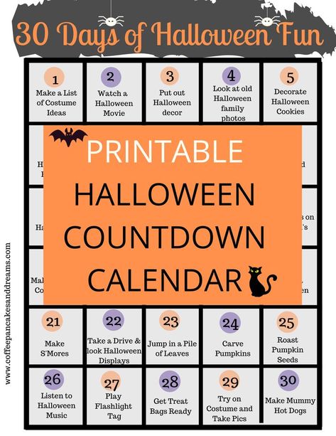 Halloween Countdown Calendar Diy, 30 Days Of Halloween, Halloween With Kids, Countdown For Kids, Countdown Calendar Printable, Halloween Calendar, Countdown Activities, Halloween Advent Calendar, Countdown To Halloween