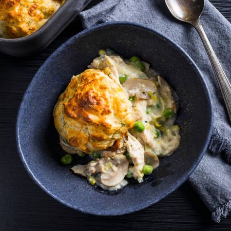 Chicken and Biscuits | America's Test Kitchen Recipe Louisiana Kitchen, Donut Toppings, Creamed Leeks, Cookie Toppings, Caramel Tart, Chicken And Biscuits, America's Test Kitchen Recipes, Pot Pies, Cajun Chicken