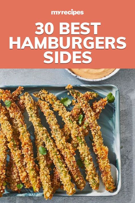 These easy side dishes perflectly complement any kind of burger. From French fries and potato salads ( seriously can't be beat) to healthy alternatives to the classics (like these  and these ), you'll find something for everyone in the collection of hamburger sides.#sidedishrecipes #sides #dinnersidedish #sidedishes #sidedishideas Hamburgers Sides Dishes Ideas, Sides With Burgers, Hamburger Sides, Side Dishes For Burgers, Sides For Hamburgers, Hamburger Meat Dishes, Sides For Burgers, Hamburger Side Dishes, Burger Sides