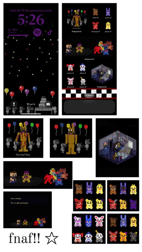 Fnaf Homescreen, Phone Inspiration, Homescreen Layout, Phone Themes, Five Night, Five Nights At Freddy's, Phone Wallpaper, Layout, Anime