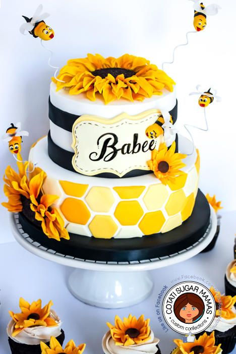 Babee shower cake - Cake by Isabelle (Cotati Sugar Mamas) Bee Birthday Party, Sunflower Baby Showers, Bee Cakes, Bee Baby Shower Theme, Bumble Bee Baby Shower, Baby Cakes, Bee Baby Shower, Baby Shower Cake, Baby Bee