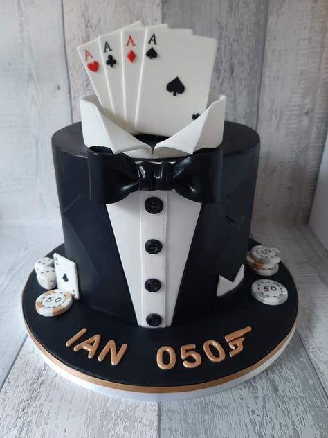 James Bond Birthday Cake, Black Birthday Cakes For Men, Poker Cake For Men, Blackjack Cake, Casino Theme Cake Ideas, Casino Cakes For Men, James Bond Cake, Poker Cake, Vegas Cake