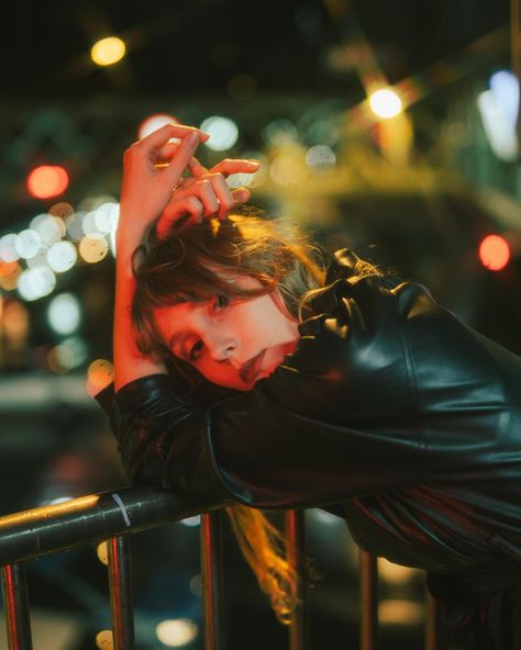 || normalize feeling lost 🗝️ (i have so many favorite shots from this shooting so please get patient because im gonna savor and post a lot of them) 📷 @staphit_1100 🏷️ night street photography, low exposure, nighttime, neon light photography, vintage photoshoot, vintage aesthetics, faux leather coat, moody, style inspiration, night street aesthetic, creative photography, feminine aesthetics, dark feminine vibes, femme fatale aesthetics, fashion photography, fashion editorial, light and col... Film Night Photography, Night Street Fashion Photography, Under Street Light Photography, Dark Street Photoshoot, Dark Alley Photoshoot, Flash Street Photography, Low Light Photography Ideas, City Lights Photoshoot, City Aesthetic Photoshoot