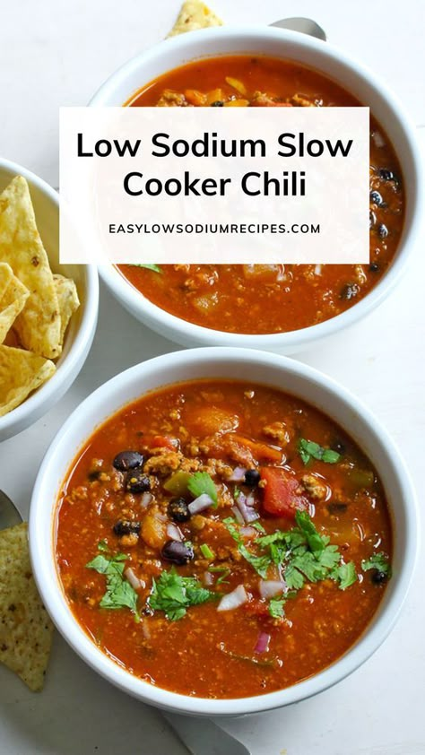 Low Sodium Chili Recipe, Chili Easy Recipe, Low Sodium Chili, Easy Low Sodium Recipes, High Blood Pressure Diet Meals, Low Sodium Soup, Low Sodium Recipes Heart, Salt Free Recipes, Chili Easy