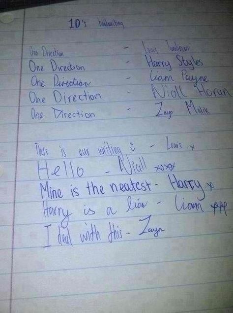 One Direction's handwriting << lol Zayn "I deal with this crap every single day" hahaha (and yes I know how to read people) One Direction Liam Payne, One Direction Niall, One Direction Harry Styles, One Direction Photos, One Direction Harry, One Direction Humor, One Direction Memes, One Direction Videos, One Direction Pictures