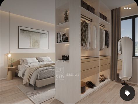 Guest Bedroom Luxury Modern, Long Bedroom Design Layout, Rectangle Bedroom Design, Long Bedroom Design, Dream Bedroom Luxury Master Suite, Suite Room Design, Walkin Closets Design, Bed Closet, Bedroom Design Luxury