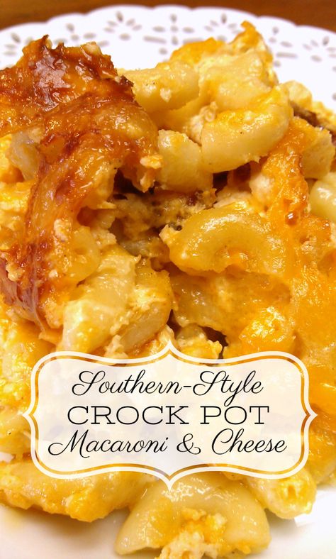 South Your Mouth: Southern-Style Crock Pot Macaroni & Cheese Easy Crockpot Mac And Cheese Recipe, Slow Cooker Mac Cheese, Slow Cooker Mac And Cheese, Crockpot Mac N Cheese Recipe, Southern Mac And Cheese, Crockpot Mac And Cheese, Mac Cheese Recipes, Pot Luck, Mac Cheese