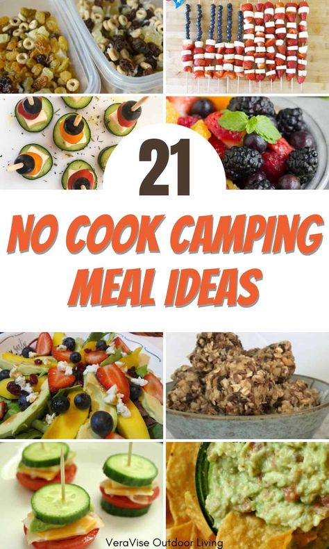 no-cook camping meals Camping Meal Ideas, Easy Camping Dinners, Camping Food Ideas, Camping Meal, Best Camping Meals, Camping Menu, Camping Lunches, Camping Desserts, Camping Snacks