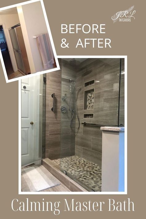 Master Bath Before and After shower- a major upgrade to a stylish, luxurious, and bright new shower. #bathroom Rainhead Shower, Master Bath Design, Master Bath Renovation, Master Bath Shower, Bath Renovation, Master Bath Remodel, Frameless Shower Doors, Bathroom Remodel Shower, Shower Remodel