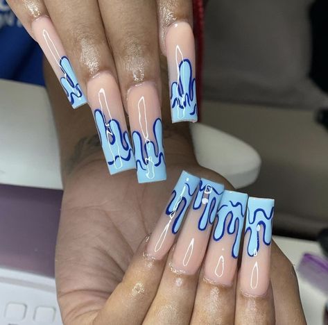 Drip Gel Nails, Dripping French Tip Nails, Acrylic Nails Drip Design, Slime Drip Nails, Drip Design On Nails, Dripping Nail Art, Drippy Nails Acrylic, Water Drip Nails, Drip Nails Design