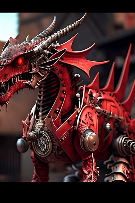 Robotic red dragon steampunk recycled metal. Mechanical Dragon, Steampunk Dragon, Candy Creations, Steampunk Animals, Stylized Character, Dragon Sketch, Character Board, Punk Art, Dragon 2