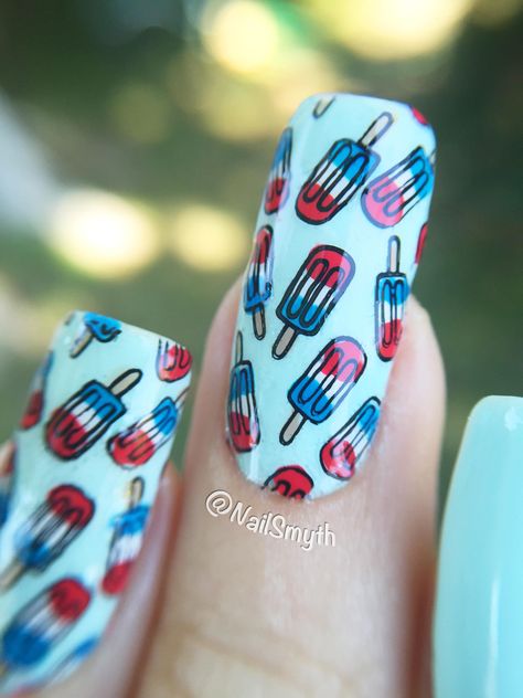 Pop Nail Art, Pop Nails, Rocket Pop, Bomb Pop, 4th Of July Nails, July Nails, Nail Art Inspiration, Chalk Art, Nail Stamping