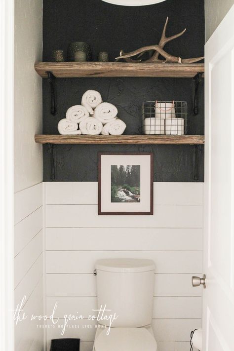 Decorating Shelves Above The Toilet by The Wood Grain Cottage Klein Toilet, Toilet Closet, Shelves Above Toilet, Dekorere Bad, Shelves Over Toilet, Diy Regal, Small Toilet Room, Bad Inspiration, Diy Casa