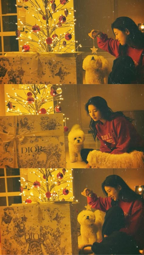 Bae Suzy Wallpapers Aesthetic, Kpop Christmas Aesthetic, Christmas Style Outfit, Christmas Tree Photoshoot, Suzy Instagram, Korean Christmas, Christmas Outfit Aesthetic, Kpop Christmas, Cozy Christmas Outfit