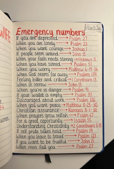 Emergency Numbers, Journal Bible Quotes, Note Ideas, Learn The Bible, Study Plans, Motivational Bible Verses, Journal Inspiration Writing, Journal Bible, Study Notebook