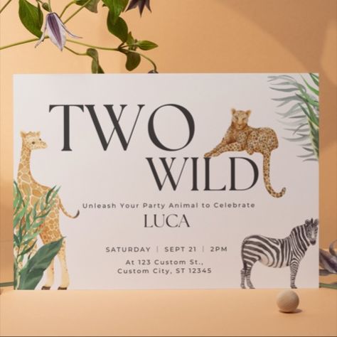 safari theme animal birthday party second birthday party invitation digital download 2nd Birthday Safari Theme, Birthday Safari Theme, Two Wild Birthday Party, Safari Jungle Theme, Jungle Theme Party, Two Wild Birthday, Wild Birthday Party, Jungle Theme Parties, Two Wild