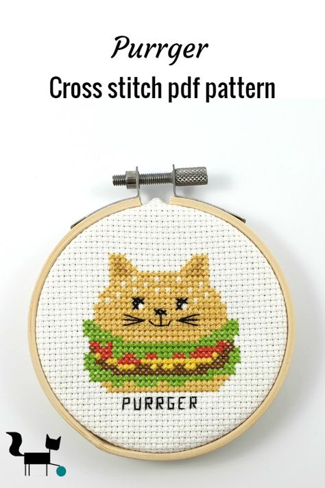 Cross Stitch Patterns Free Easy, Geeky Cross Stitch Patterns, Stitch Crafts, Cat Pun, Christmas Sled, Nursery Cross Stitch, Tiny Cross Stitch, Food Pun, Easy Cross Stitch Patterns