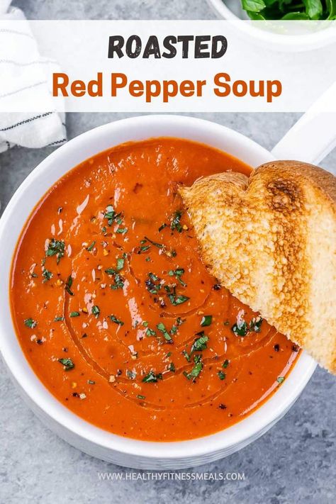 Red Pepper Soup Crockpot, Roast Pepper Soup, Roasted Pepper And Tomato Soup, Roasted Red Pepper Soup Recipe, Roasted Red Pepper And Tomato Soup, Roasted Red Bell Pepper Soup, European Soup, Red Bell Pepper Soup, Red Pepper Soup Recipe