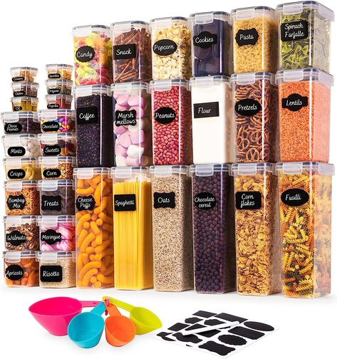 nuovva Airtight Food Storage Containers Set – 36pcs Kitchen & Pantry Organiser – Plastic Cereal Storage Containers – Food Dispenser Set with Lids – Organisation Jars with Spoons, Marker & Labels 🌟HIGH QUALITY MATERIAL: The durable airtight food storage container set by NUOVVA is made from premium quality BPA free plastic, resulting in a heavier and stronger design that will not crack easily, robust for long time use!🌟 Cereal Storage, Food Canisters, Plastic Canisters, Cutlery Storage, Plastic Food Containers, Food Storage Container Set, Plastic Container Storage, Airtight Food Storage, Kitchen Refrigerator